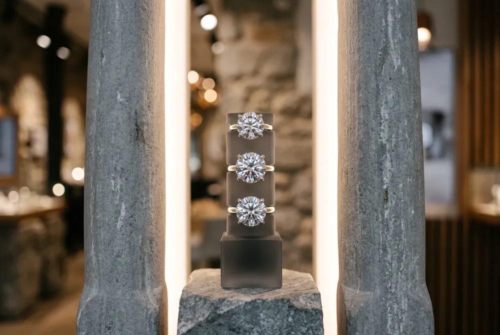 Flanked by two accent stones, the marquise takes center stage in a trio that enhances finger coverage and carries the romantic meaning of past, present, and future.