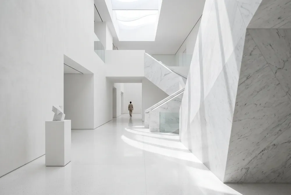 Discover the distinctive allure of modern architectural precision paired against the soft, organic beauty of fluid, romantic curves.