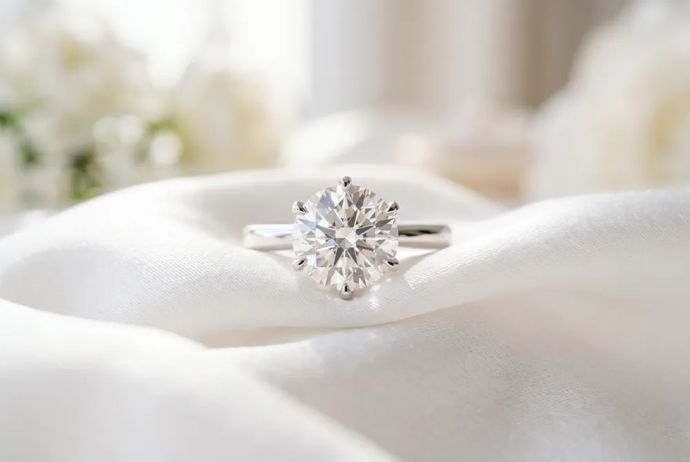Vintage-inspired halo settings frame the center stone with intricate detail to amplify its romantic charm and regal presence.