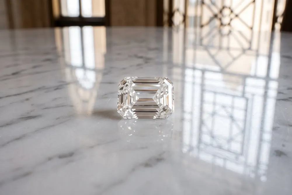 Art Deco inspired halos blend architectural precision with a frame of light to protect the delicate corners of your emerald cut center stone.