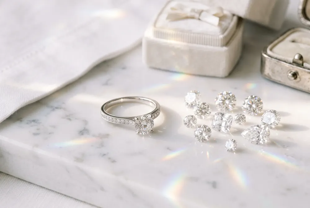 Compare moissanite and diamond by their distinct material identities, light play, durability, and cost.