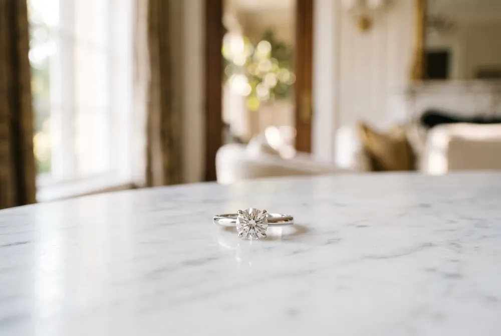 Celebrate your unique journey with a balanced three-stone design that perfectly complements the elongated geometry of your center stone.