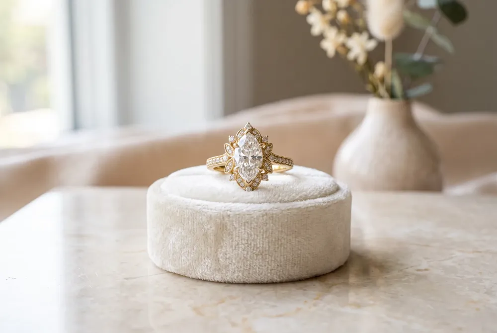 Enhance your marquise with distinctive settings and accent stones that amplify its brilliance and reflect your personal style.