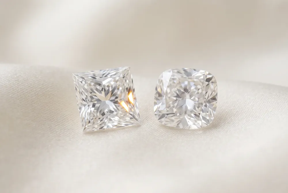 Compare the princess’s crisp brilliance with the cushion’s romantic fire to discover which sparkle truly speaks to your soul.