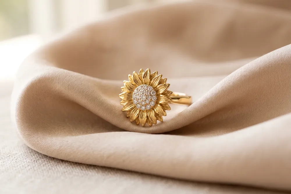 A sunflower divorce ring worn on the right hand or middle finger becomes a graceful symbol of resilience, optimism, and the beauty of a fresh chapter.