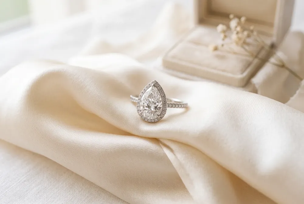 A lab-grown pear-shaped diamond lets you enjoy the same brilliance and finger-flattering silhouette as a natural stone while keeping the total ring cost well under $5,000.