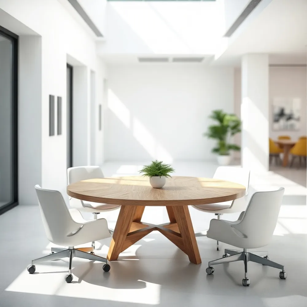 Round tables foster a sense of unity and equality, breaking down barriers to encourage open communication and collaborative brainstorming in your workspace.