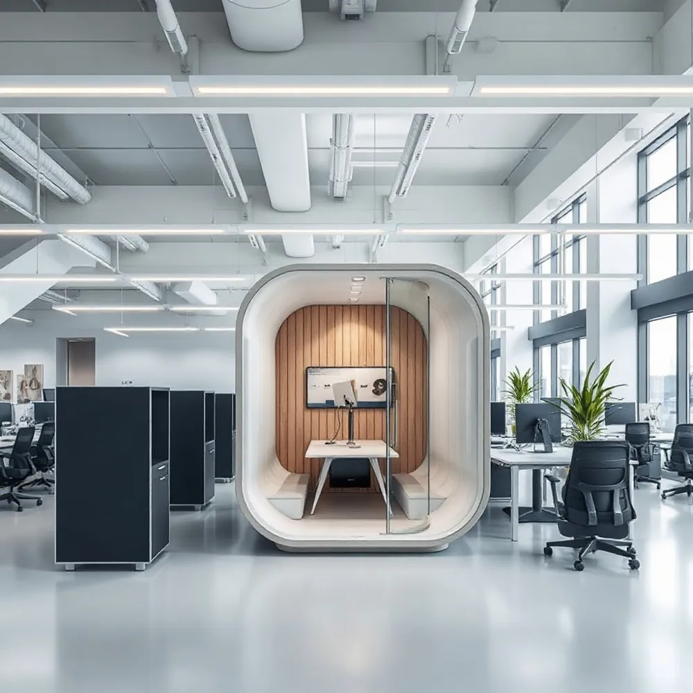 Improve your selection of private acoustic pods by using augmented reality to verify scale, clearance, and placement within your active office space.