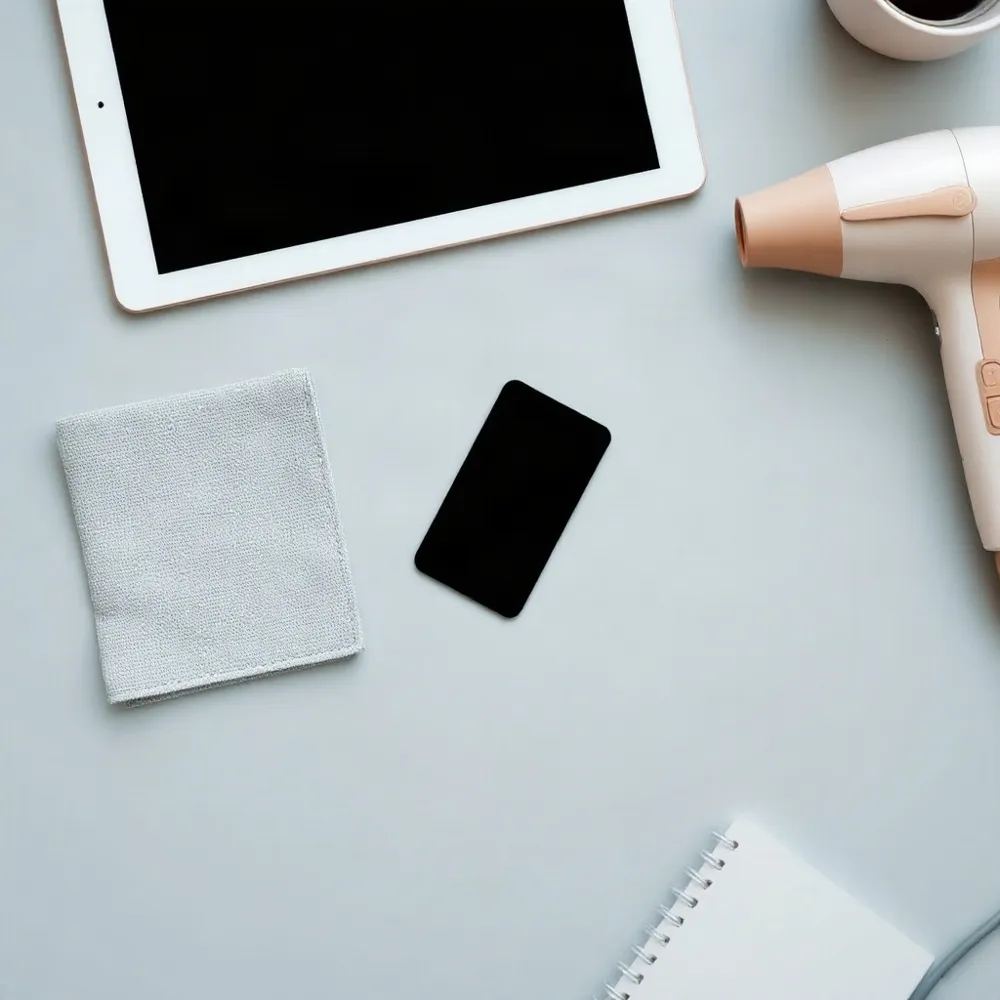 A thin plastic card, tape, a hair dryer, and a microfiber cloth are all you need for a safe and smooth removal.