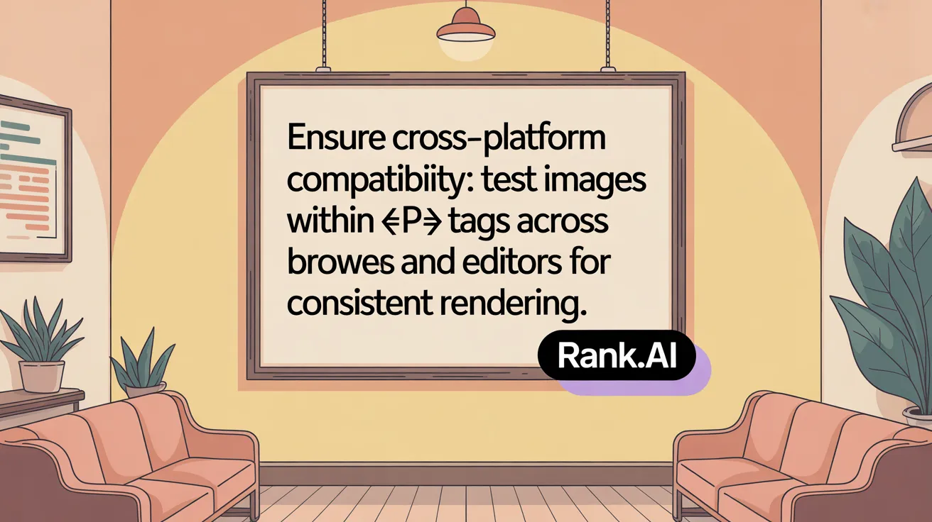 Ensure cross-platform compatibility: test images within <p> tags across browsers and editors for consistent rendering.