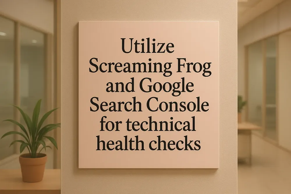 Utilize Screaming Frog and Google Search Console for technical health checks