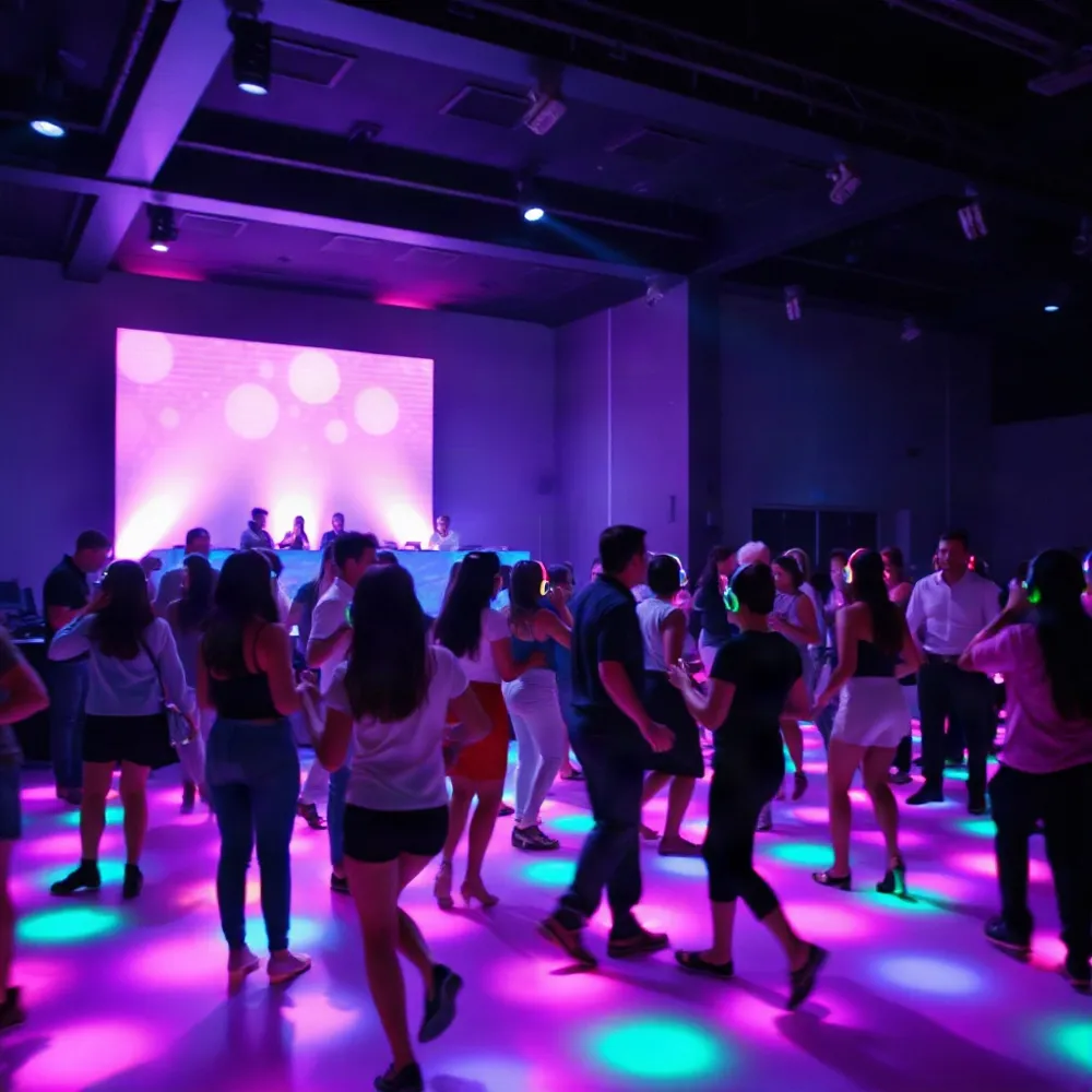 Combineer een verlichte dansvloer met een silent disco en andere feestverlichting voor een compleet feestpakket dat nooit verveelt.