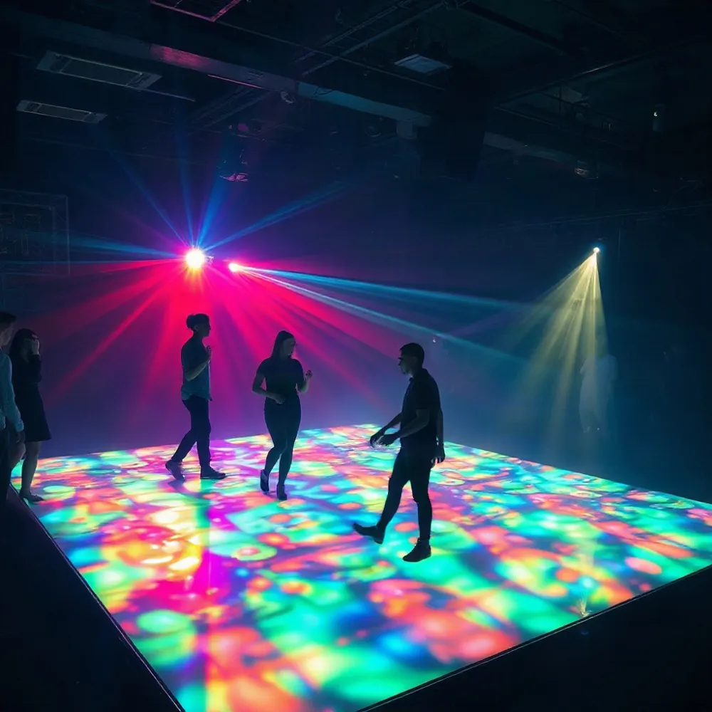Een verlichte dansvloer is een dansvloer met ingebouwde RGB-LED-verlichting, waarmee je kleur, patroon en intensiteit aanpast aan de sfeer van jouw feest.