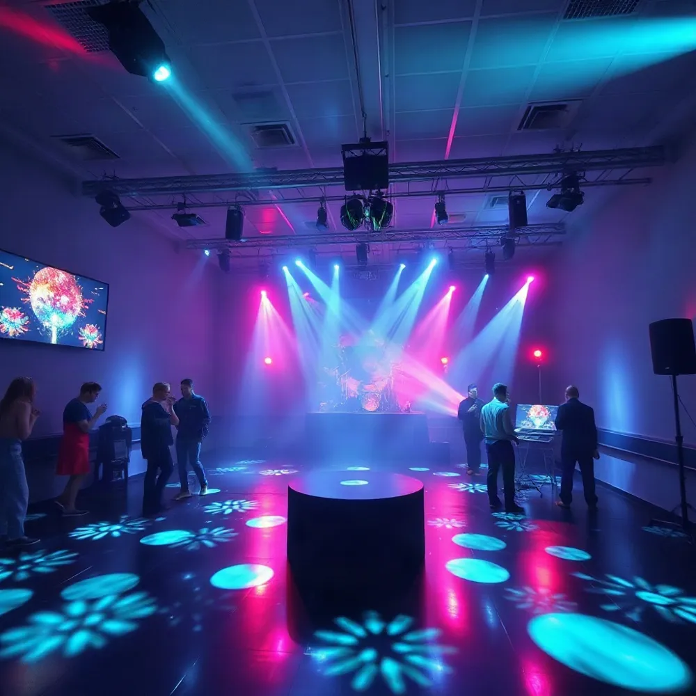 Grote, dimbare kleurvlakken geven je feest een klassieke discosfeer, afgestemd op de ruimte en je budget.