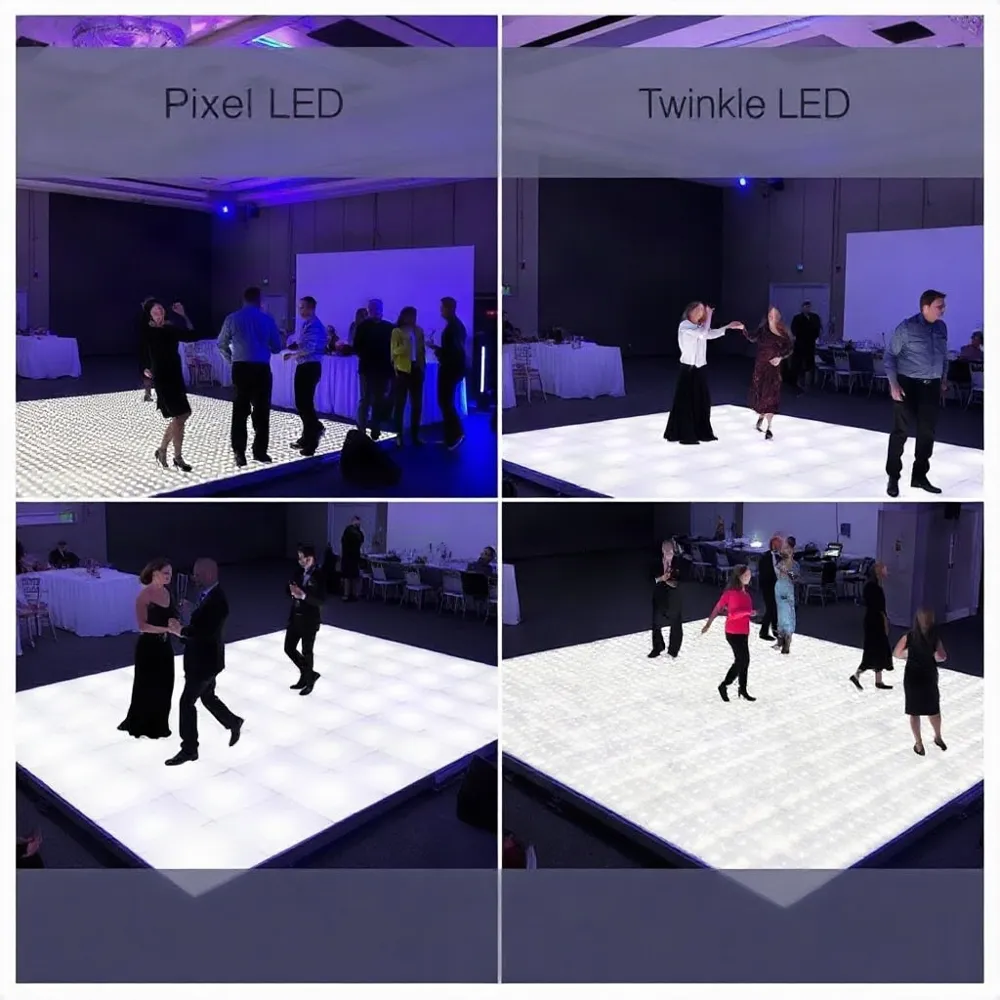 Kies uit Pixel LED, Vlak LED, Twinkle LED of Patronen LED: elk type vloer geeft een andere sfeer en past bij een ander budget.