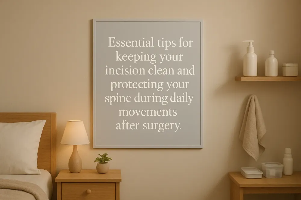 Essential tips for keeping your incision clean and protecting your spine during daily movements after surgery.