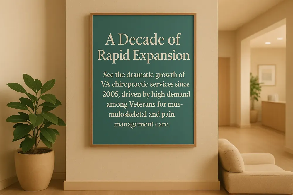 A Decade of Rapid Expansion: See the dramatic growth of VA chiropractic services since 2005, driven by high demand among Veterans for musculoskeletal and pain management care.