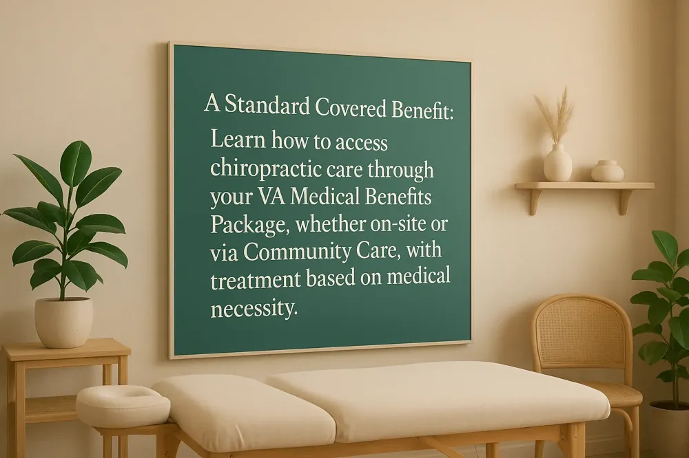 A Standard Covered Benefit: Learn how to access chiropractic care through your VA Medical Benefits Package, whether on-site or via Community Care, with treatment based on medical necessity.