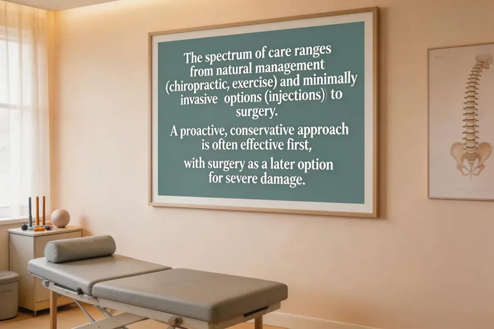 The spectrum of care ranges from natural management (chiropractic, exercise) and minimally invasive options (injections) to surgery. A proactive, conservative approach is often effective first, with surgery as a later option for severe damage.