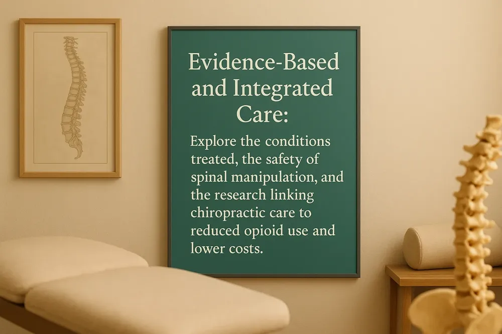 Evidence-Based and Integrated Care: Explore the conditions treated, the safety of spinal manipulation, and the research linking chiropractic care to reduced opioid use and lower costs.