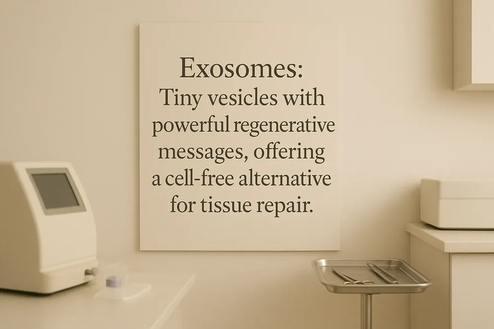 Exosomes: Tiny vesicles with powerful regenerative messages, offering a cell-free alternative for tissue repair.