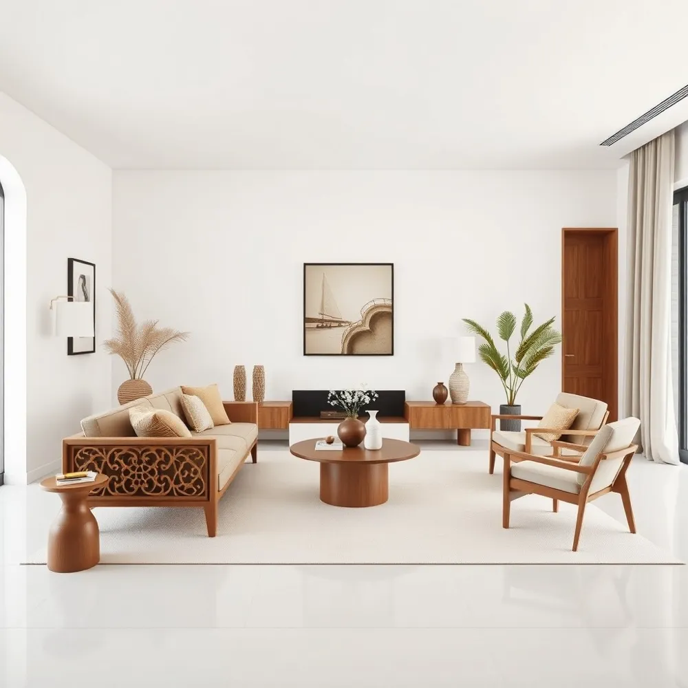 We create balanced interiors by anchoring clean modern lines with the warm, textured beauty of traditional Indian craftsmanship for a truly refined living space.