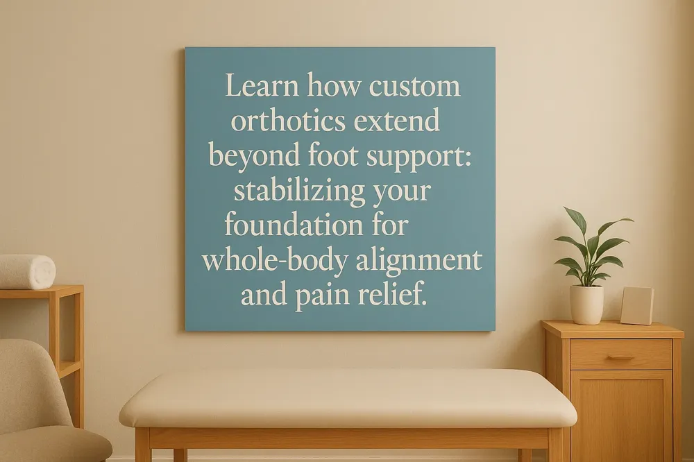 Learn how custom orthotics extend beyond foot support: stabilizing your foundation for whole-body alignment and pain relief.