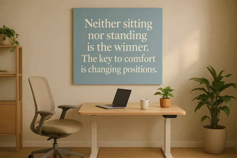 Neither sitting nor standing is the winner. The key to comfort is changing positions.