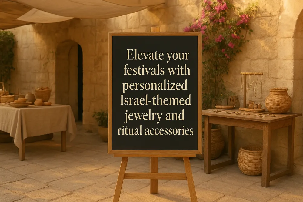 Elevate your festivals with personalized Israel-themed jewelry and ritual accessories.