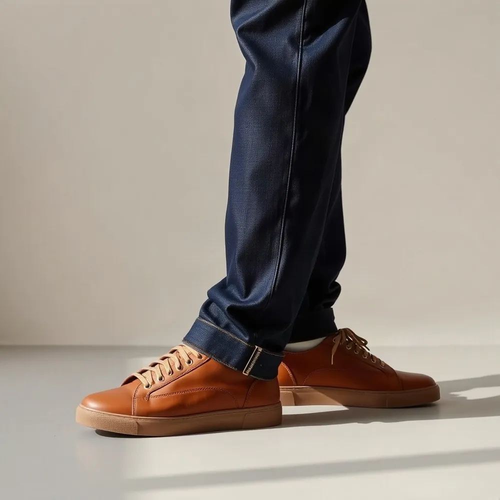A considered palette lets the contrast of denim and hand-finished leather speak with quiet distinction.