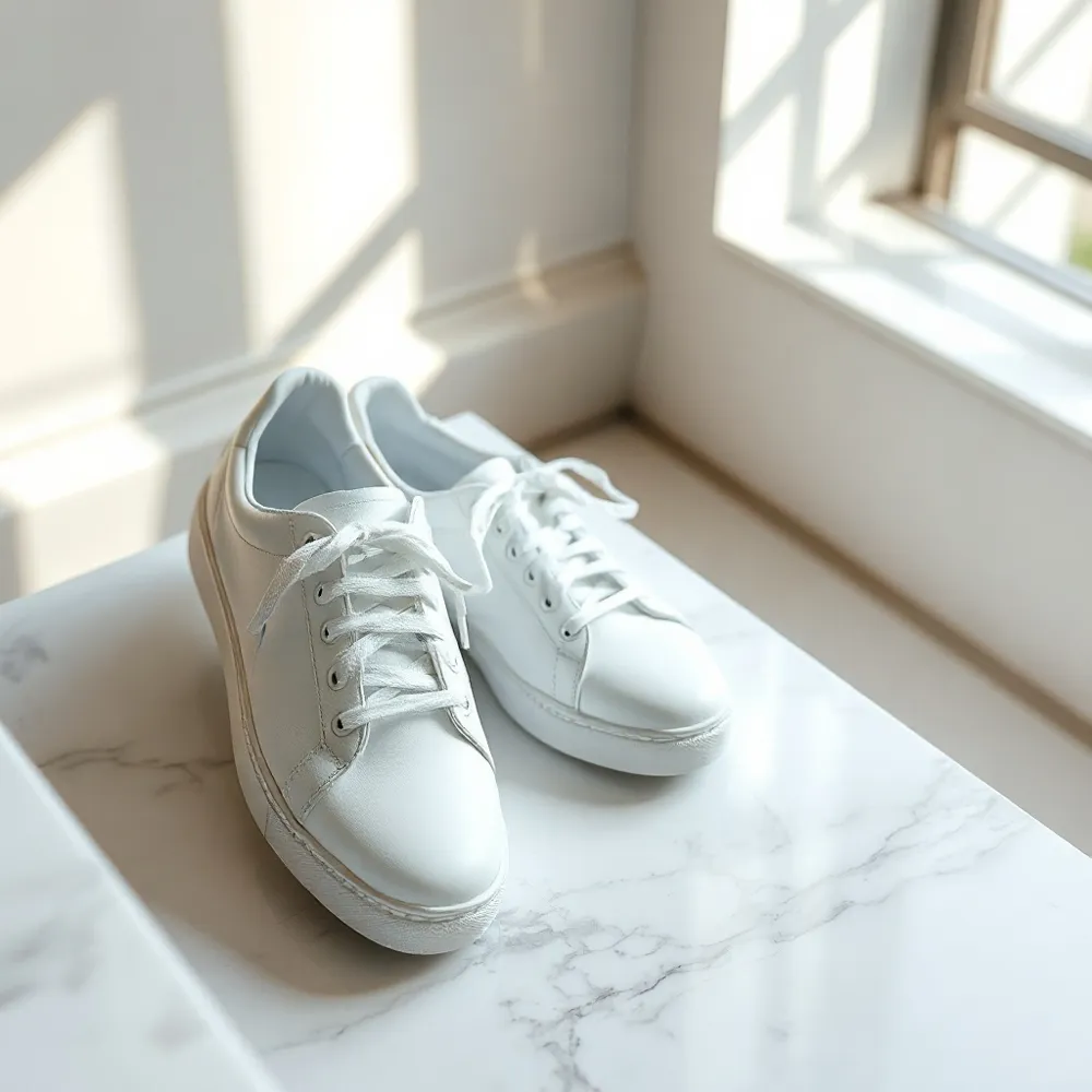 White leather sneakers serve as the quintessential foundational element for warm-weather wardrobes, offering a clean, luminosity-focused aesthetic.