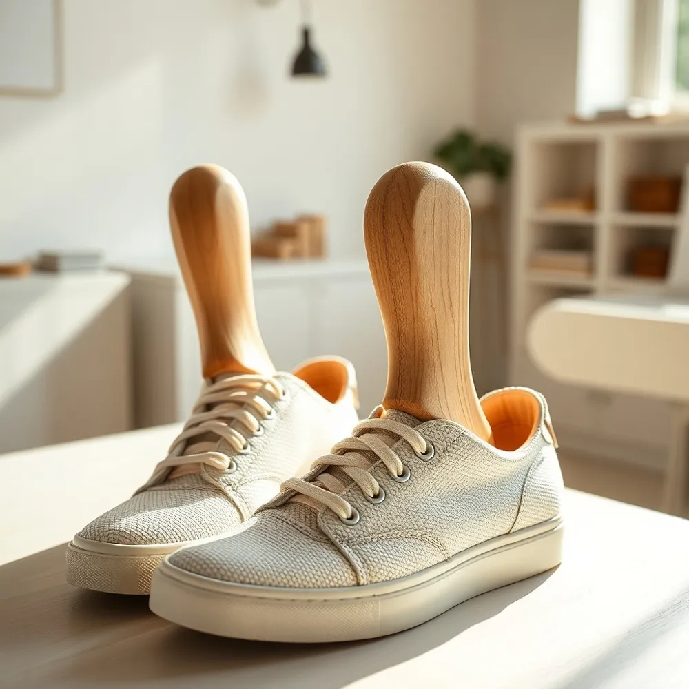 Insert cedar shoe trees immediately after each wear to maintain your sneakers' original silhouette and absorb moisture from within.