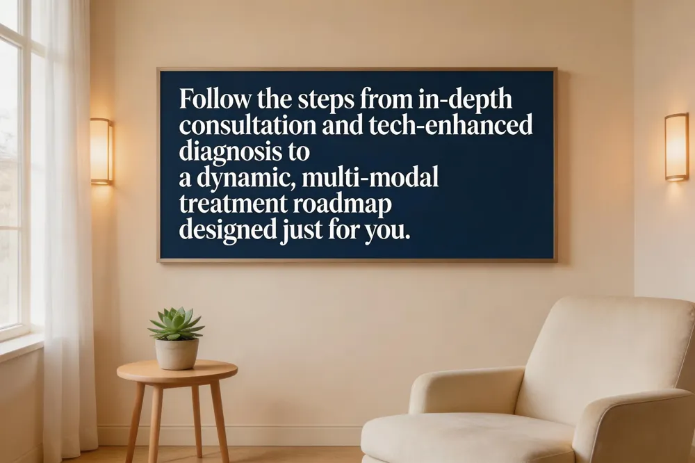 Follow the steps from in-depth consultation and tech-enhanced diagnosis to a dynamic, multi-modal treatment roadmap designed just for you.