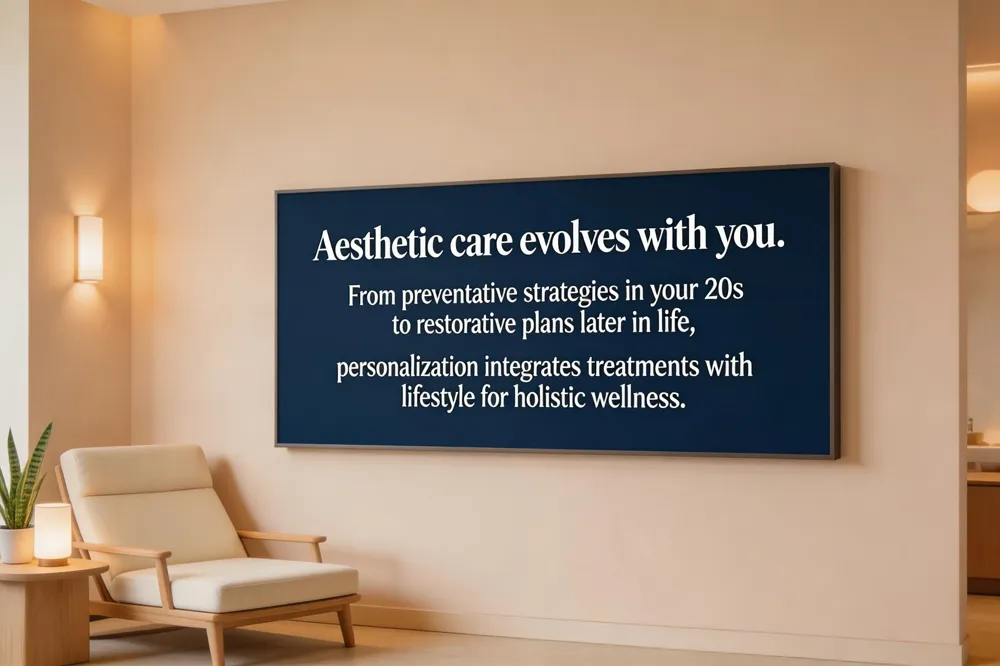 Aesthetic care evolves with you. From preventative strategies in your 20s to restorative plans later in life, personalization integrates treatments with lifestyle for holistic wellness.