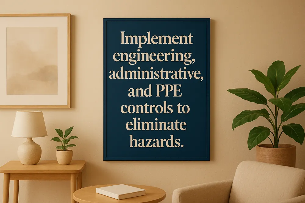 Implement engineering, administrative, and PPE controls to eliminate hazards.