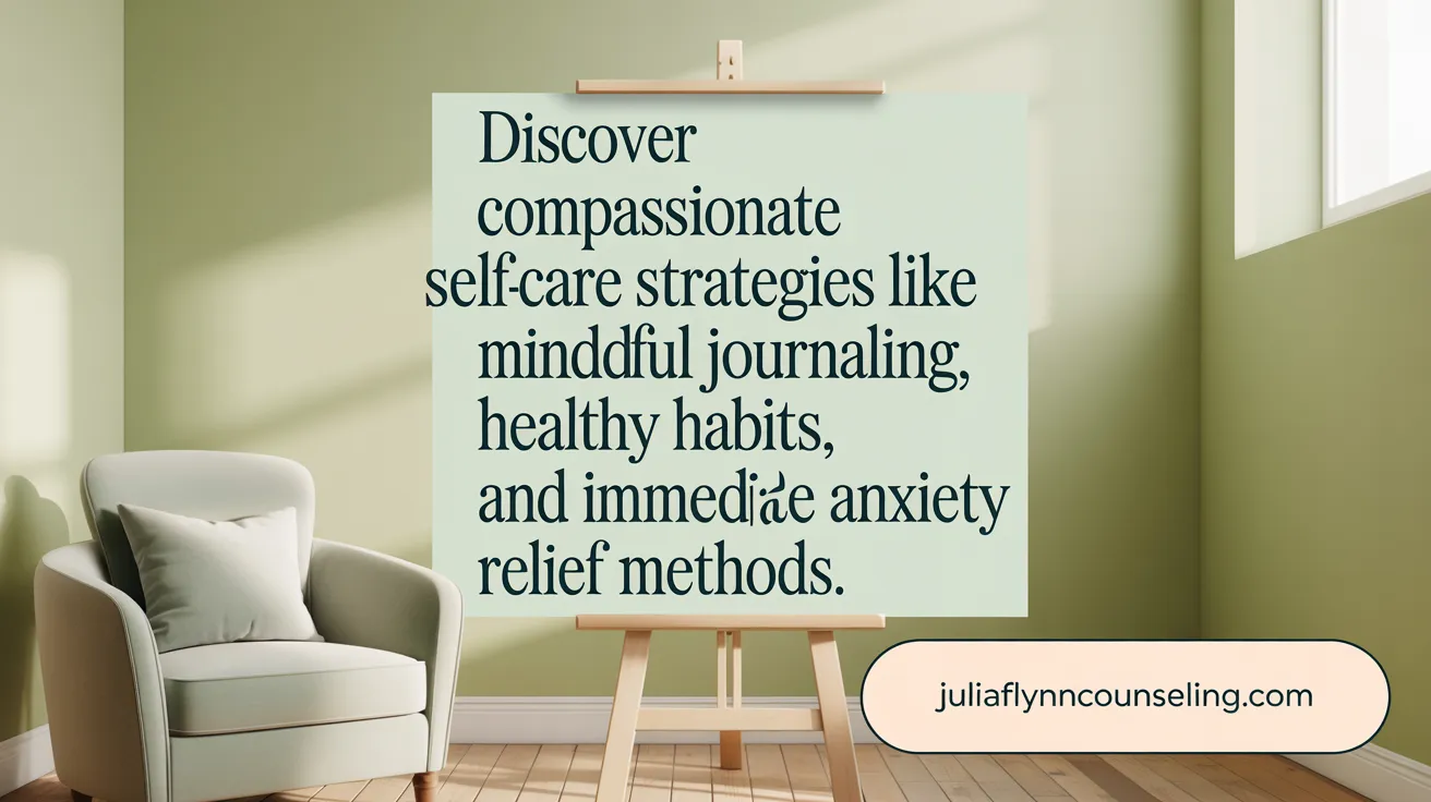 Discover compassionate self-care strategies like mindful journaling, healthy habits, and immediate anxiety relief methods.