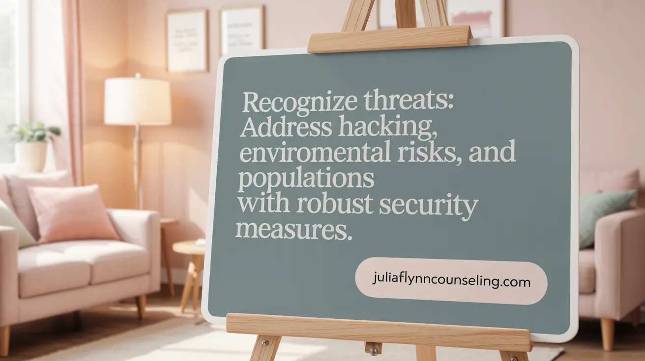 Recognize Threats: Address hacking, environmental risks, and vulnerable populations with robust security measures.