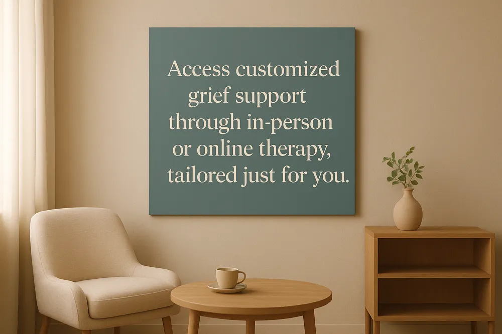 Access customized grief support through in-person or online therapy, tailored just for you.