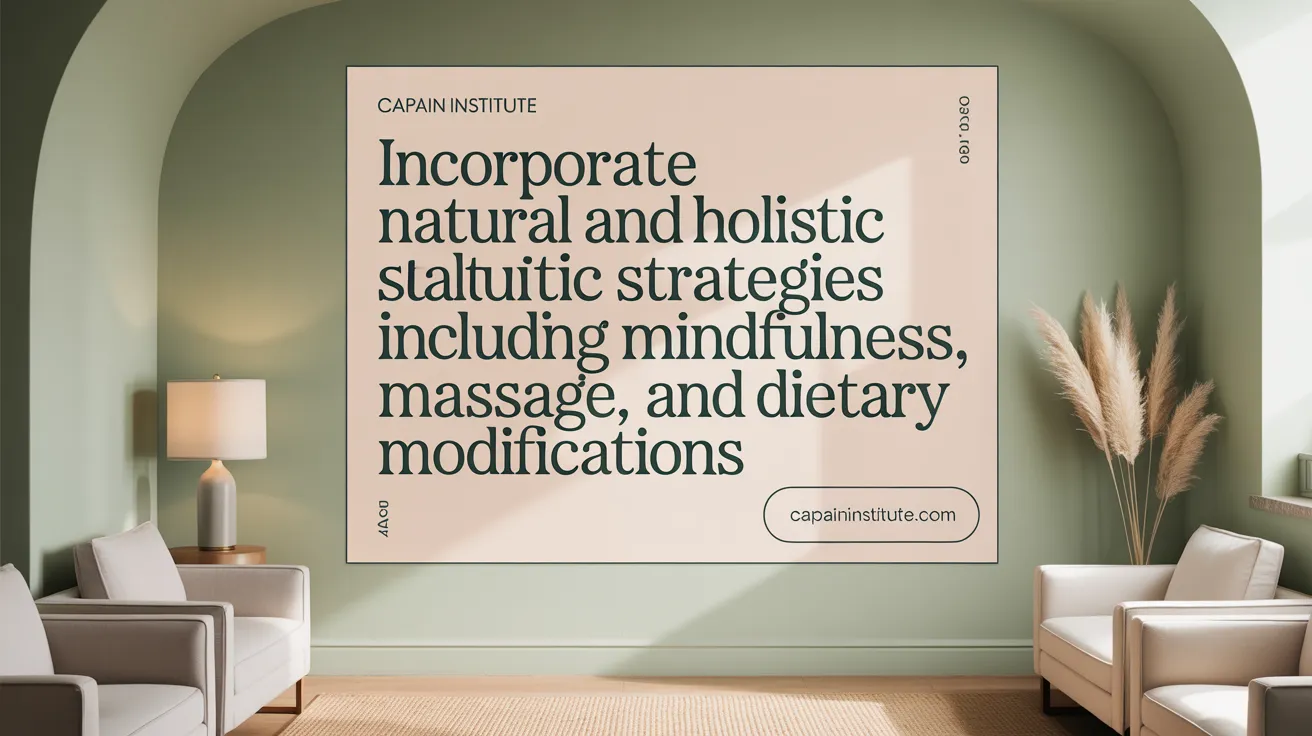 Incorporate natural and holistic strategies including mindfulness, massage, and dietary modifications