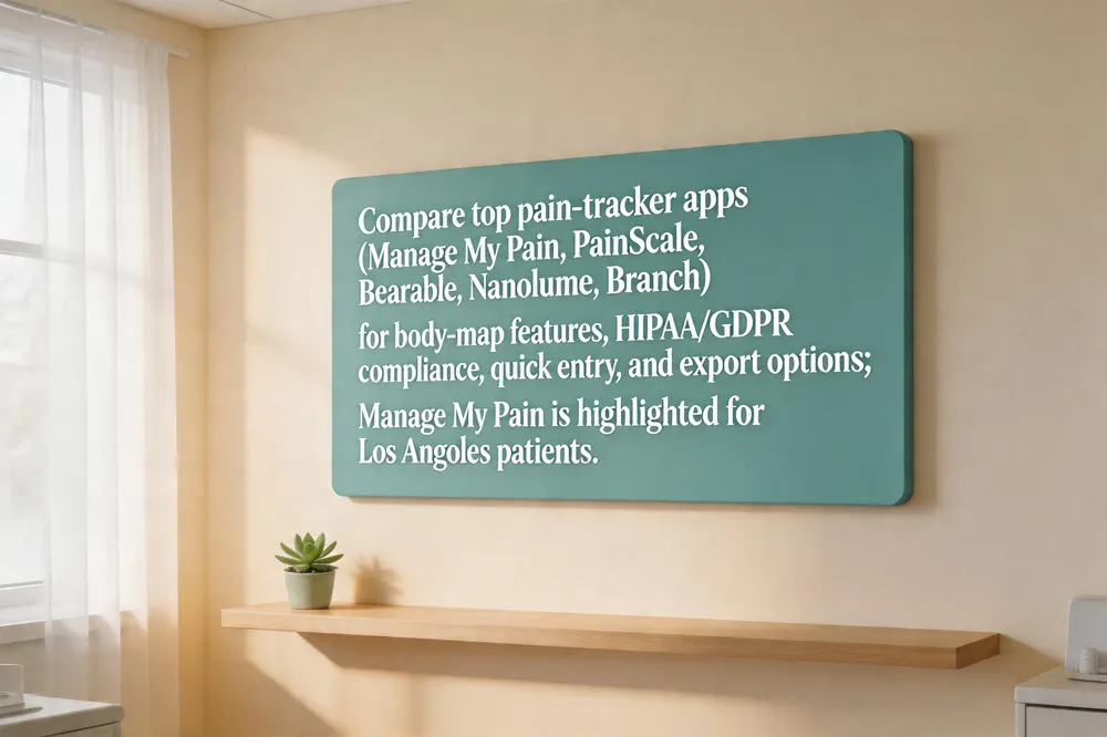 Compare top pain‑tracker apps (Manage My Pain, PainScale, Bearable, Nanolume, Branch) for body‑map features, HIPAA/GDPR compliance, quick entry, and export options; Manage My Pain is highlighted for Los Angeles patients.