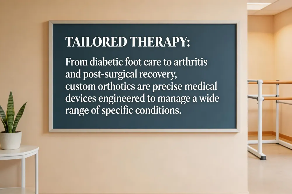TAILORED THERAPY: From diabetic foot care to arthritis and post-surgical recovery, custom orthotics are precise medical devices engineered to manage a wide range of specific conditions.