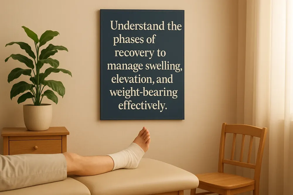 Understand the phases of recovery to manage swelling, elevation, and weight-bearing effectively.