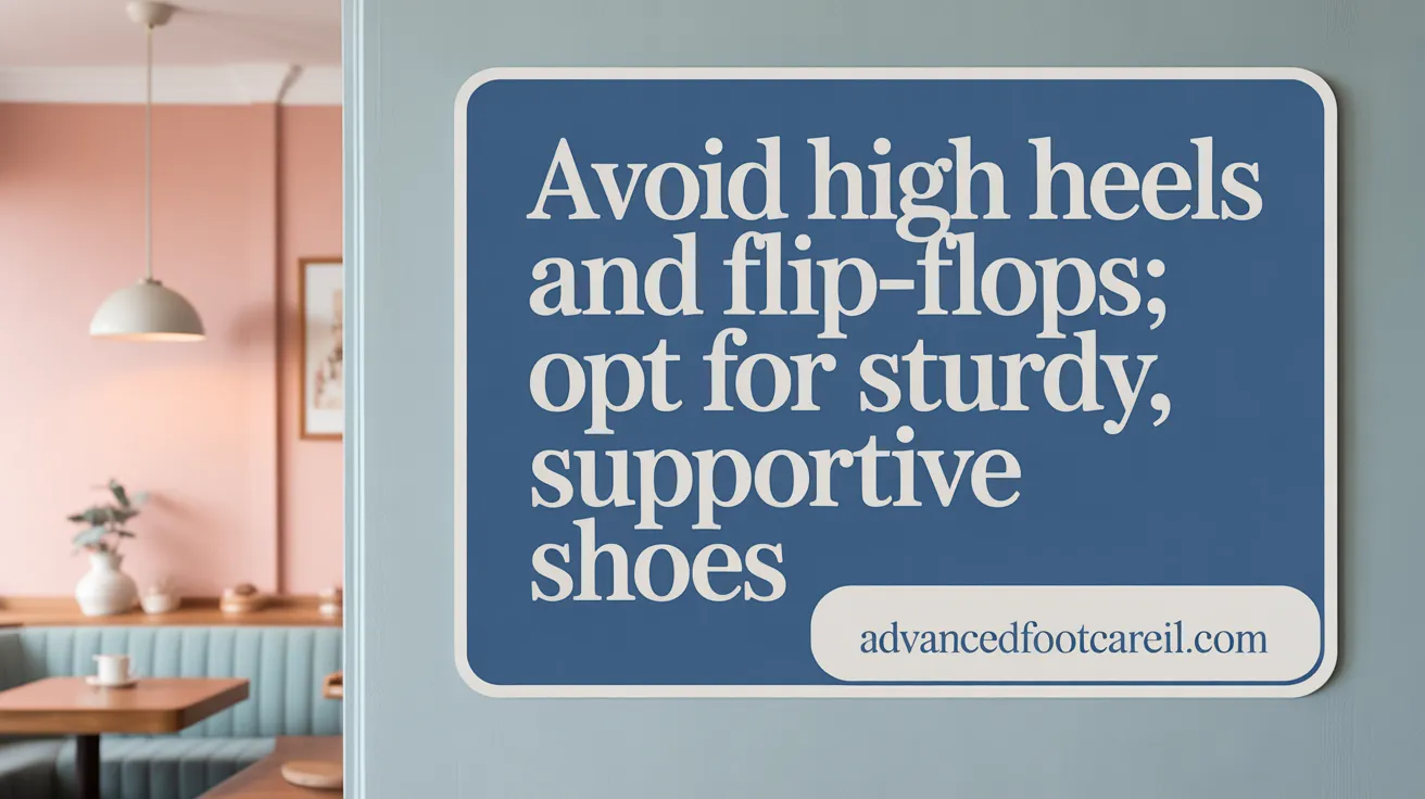 Avoid high heels and flip-flops; opt for sturdy, supportive shoes