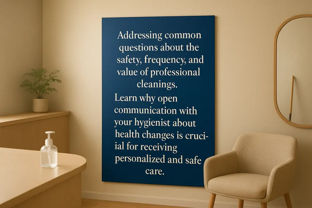 Addressing common questions about the safety, frequency, and value of professional cleanings. Learn why open communication with your hygienist about health changes is crucial for receiving personalized and safe care.