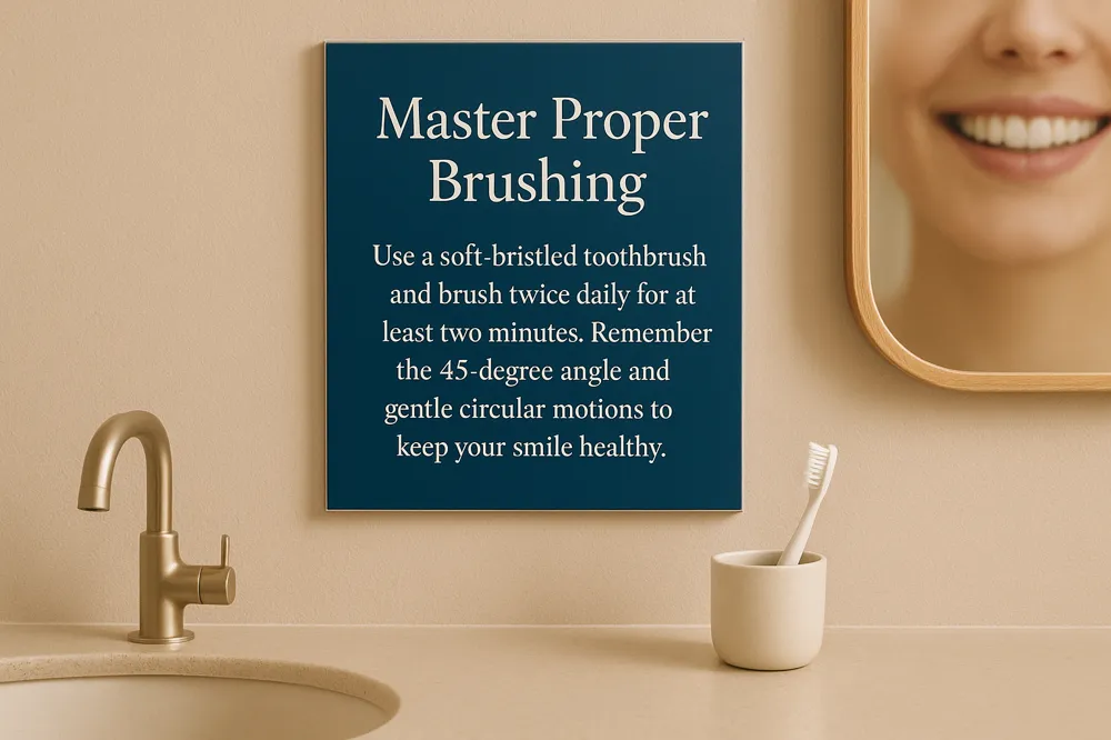Master Proper Brushing: Use a soft-bristled toothbrush and brush twice daily for at least two minutes. Remember the 45-degree angle and gentle circular motions to keep your smile healthy.